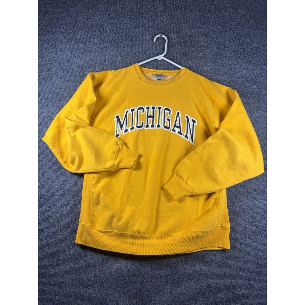 Vintage Michigan Wolverines Sweatshirt L Yellow Steve Barrys Thick Crewneck Y2K